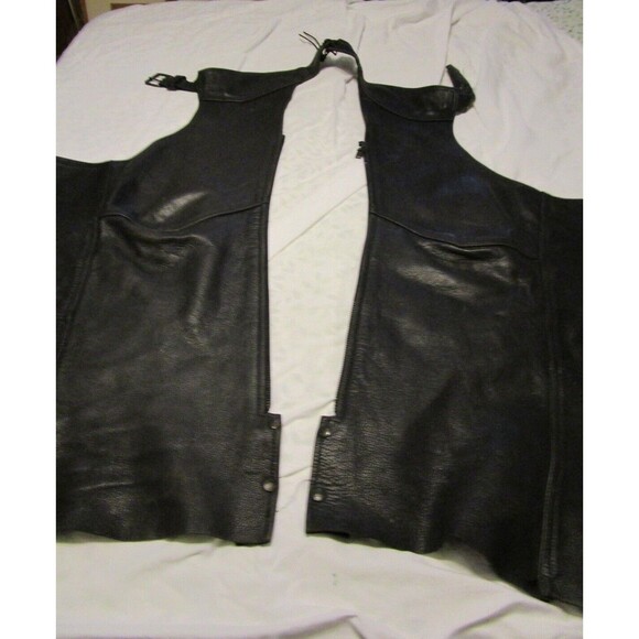 VTG US Made Co. Middleton Ma. Black Leather Motorcycle Chaps w/zipper-Sz L - Picture 2 of 10